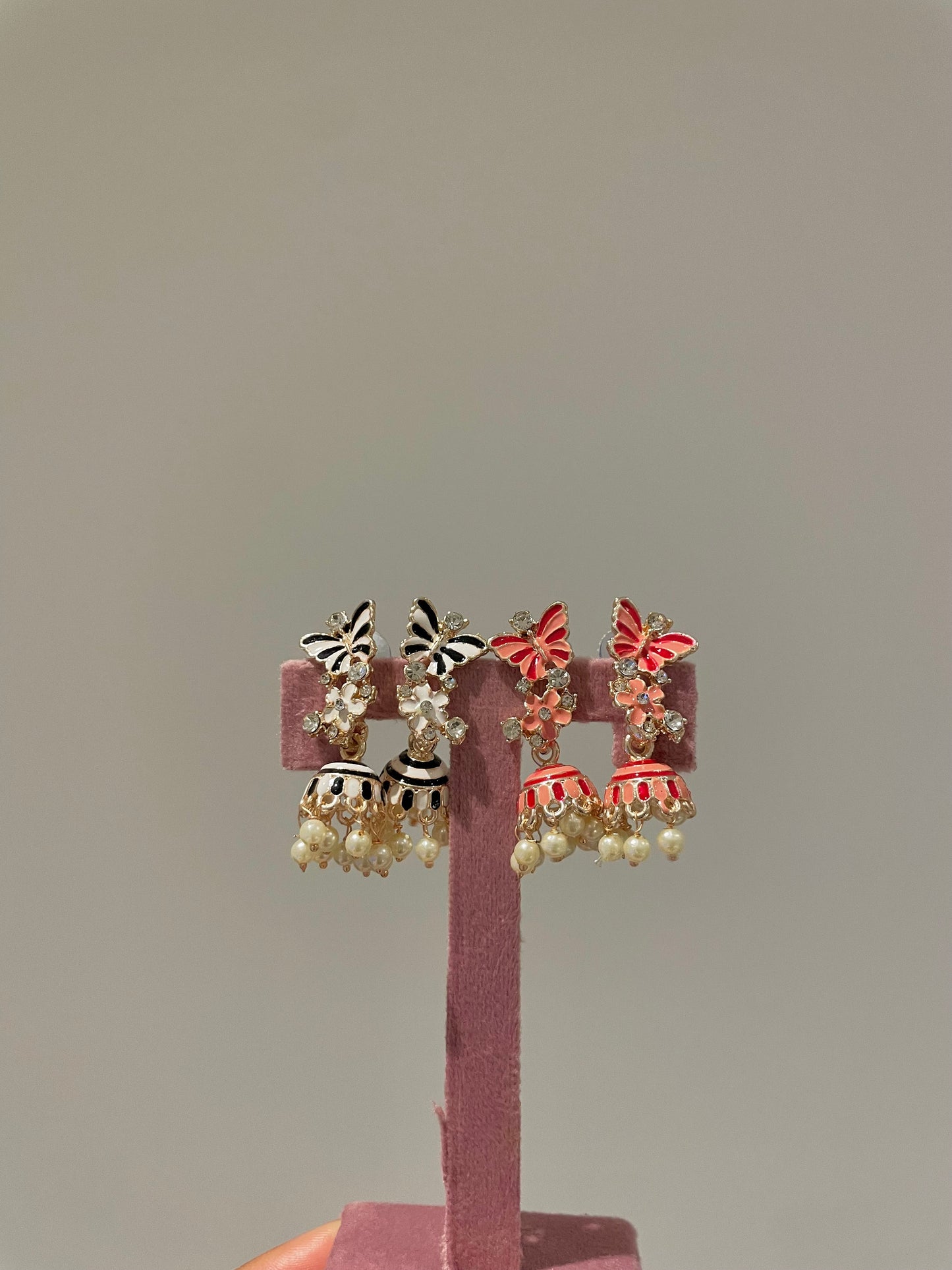 Butterfly jhumka duo- pink&white