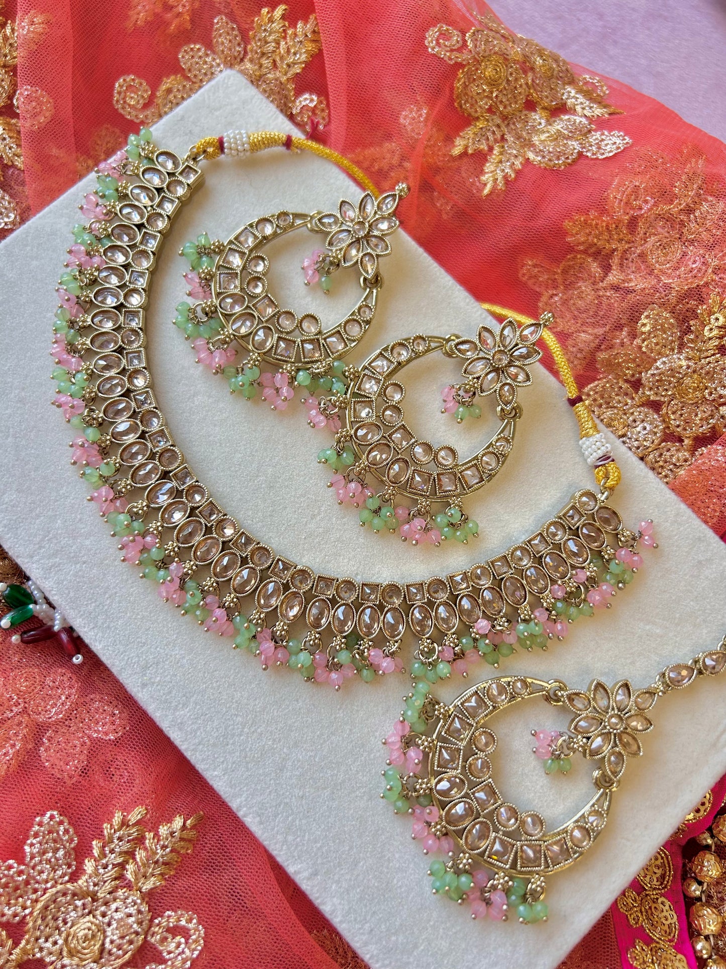 Ankita jewellery set ~Green and pink