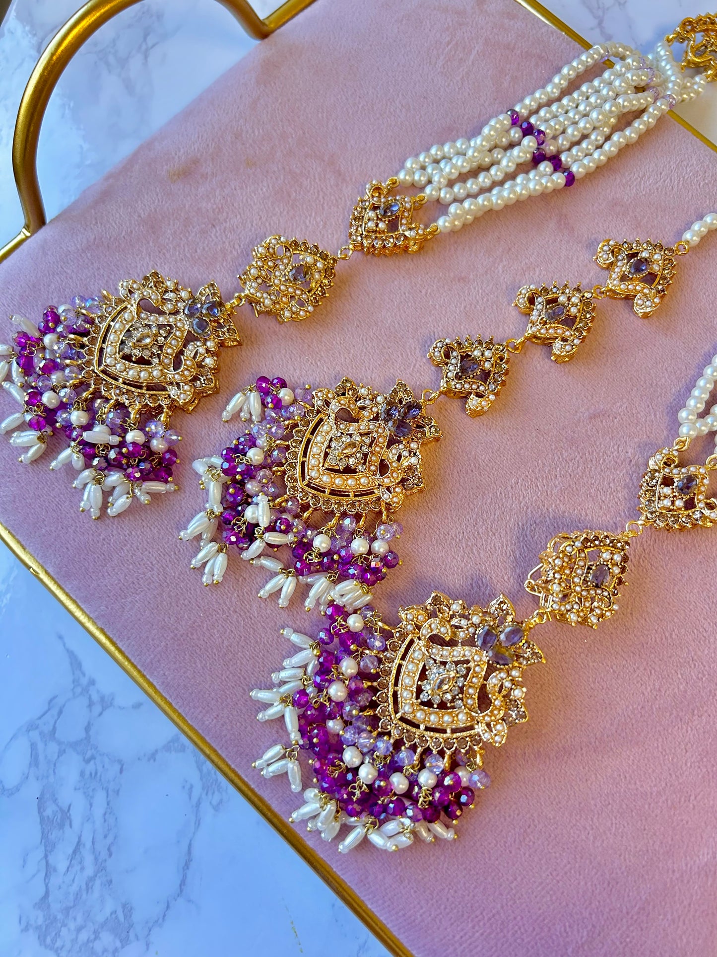 Heeriye earring & tikka set ~Purple