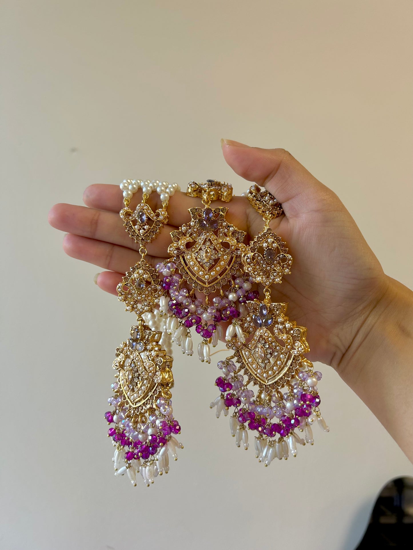 Heeriye earring & tikka set ~Purple