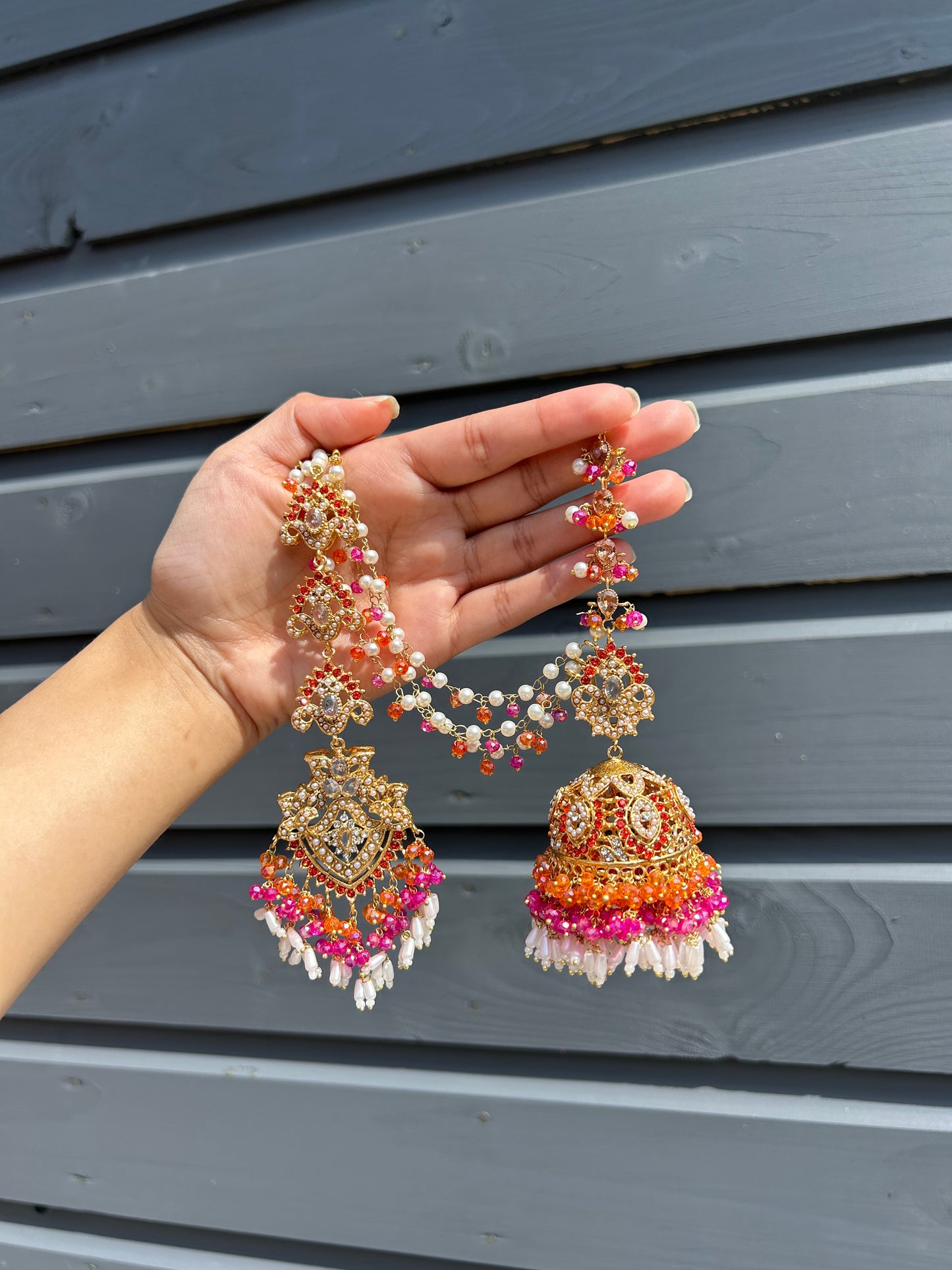 Natalia earring & tikka set ~Orange&Pink