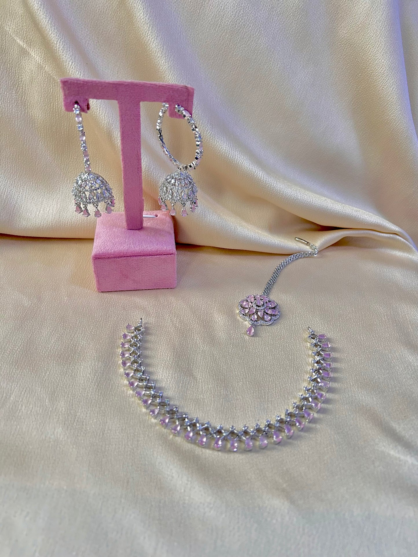 Nadia jewellery set~pink and silver