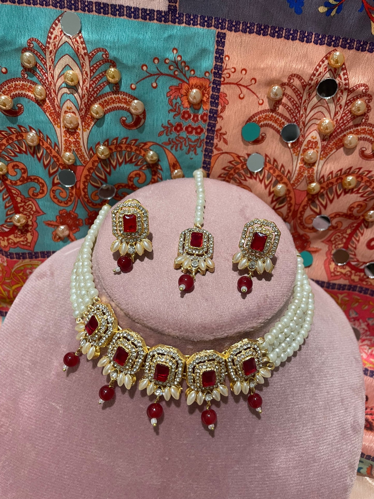 Nusrat jewellery set -Red