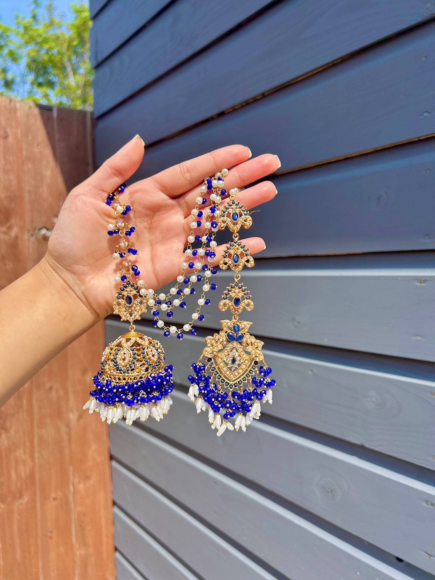 Natalia earring & tikka set ~ Royal Blue&Gold