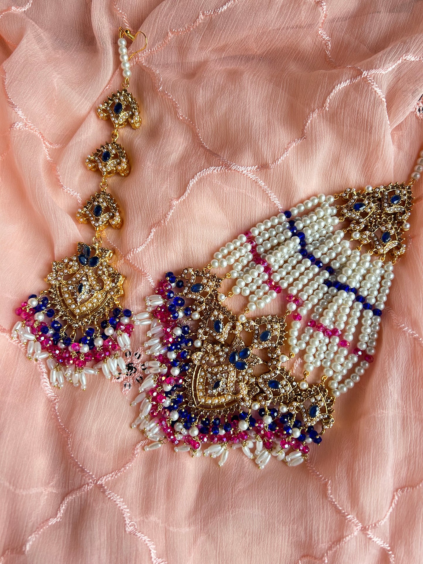 Mirha Jhoomar tikka set~ Royal blue&pink