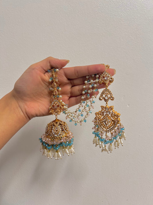 Natalia earring & tikka set ~ baby pink& blue