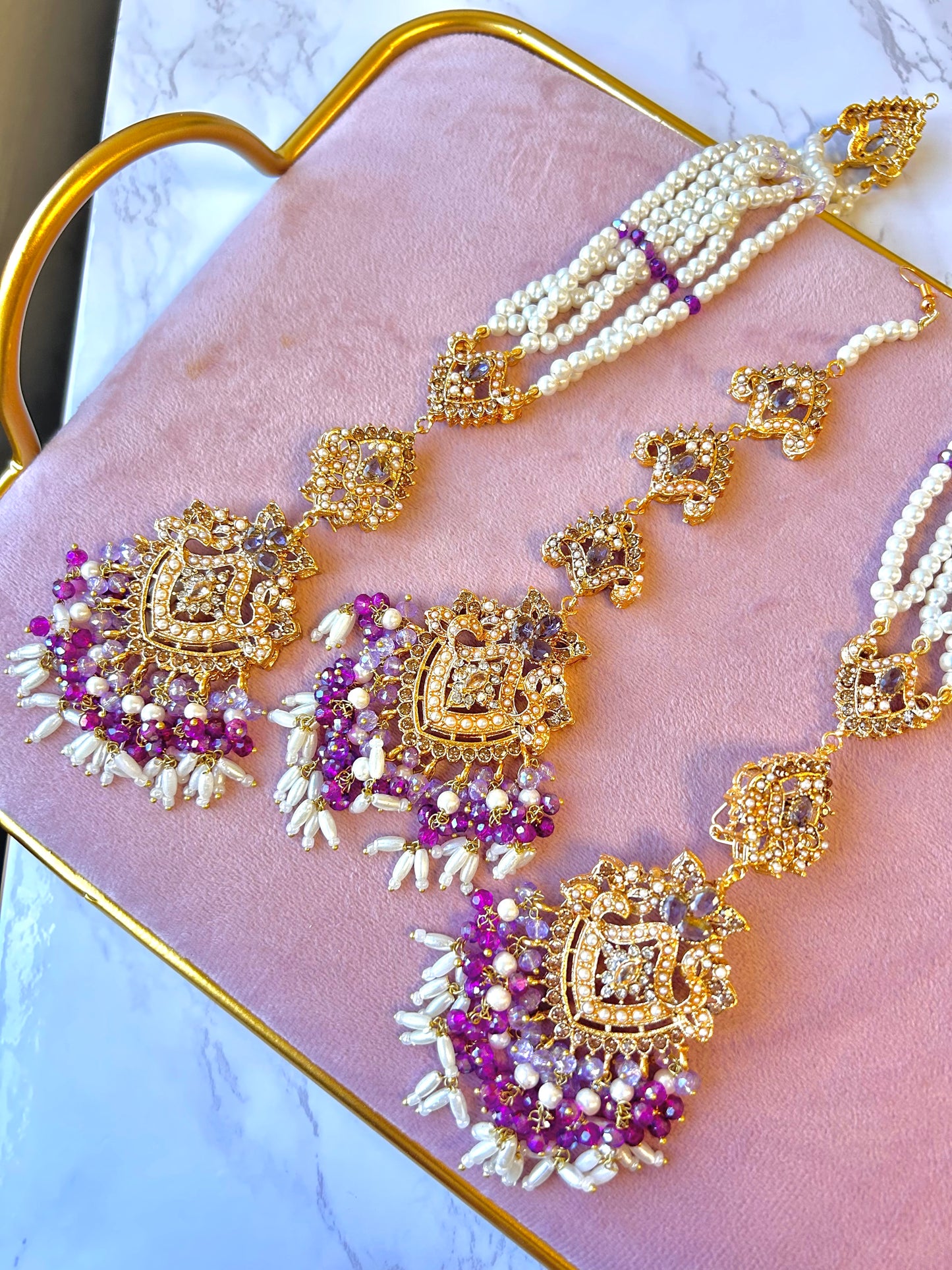 Heeriye earring & tikka set ~Purple