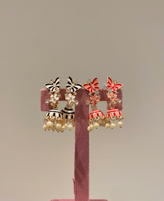 Butterfly jhumka duo- pink&white