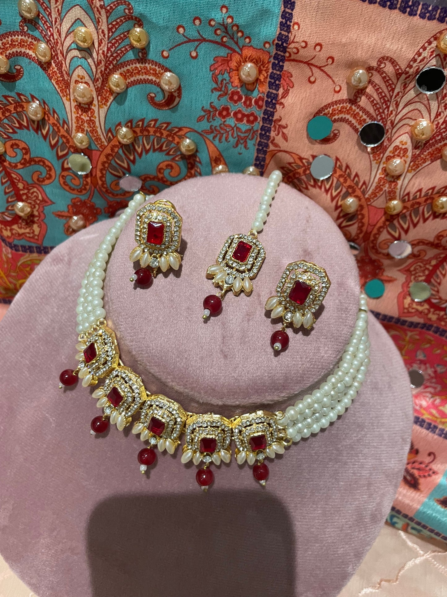 Nusrat jewellery set -Red