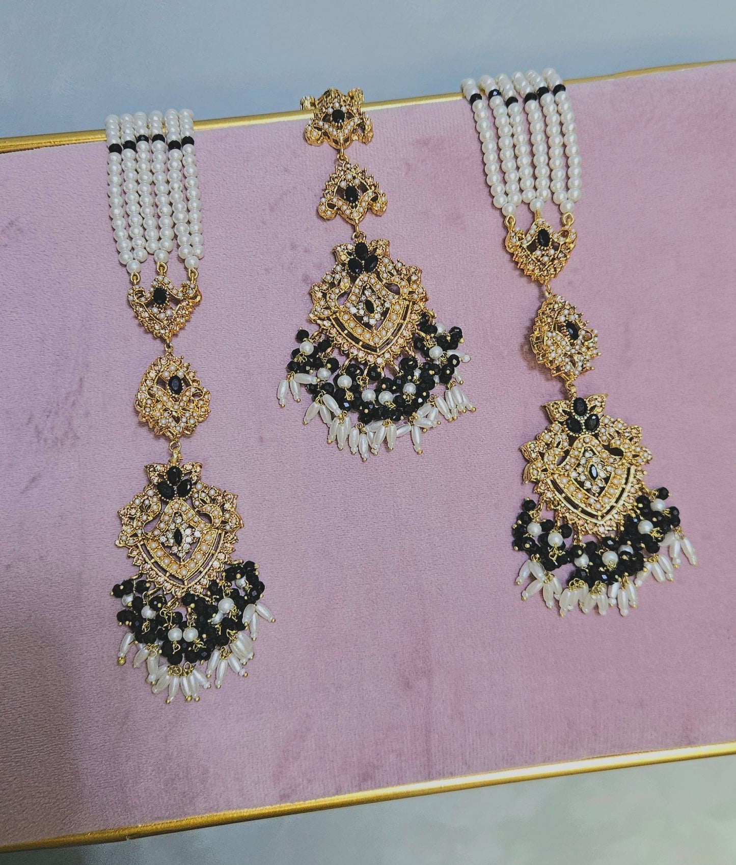 Heeriye earring & tikka set ~ black