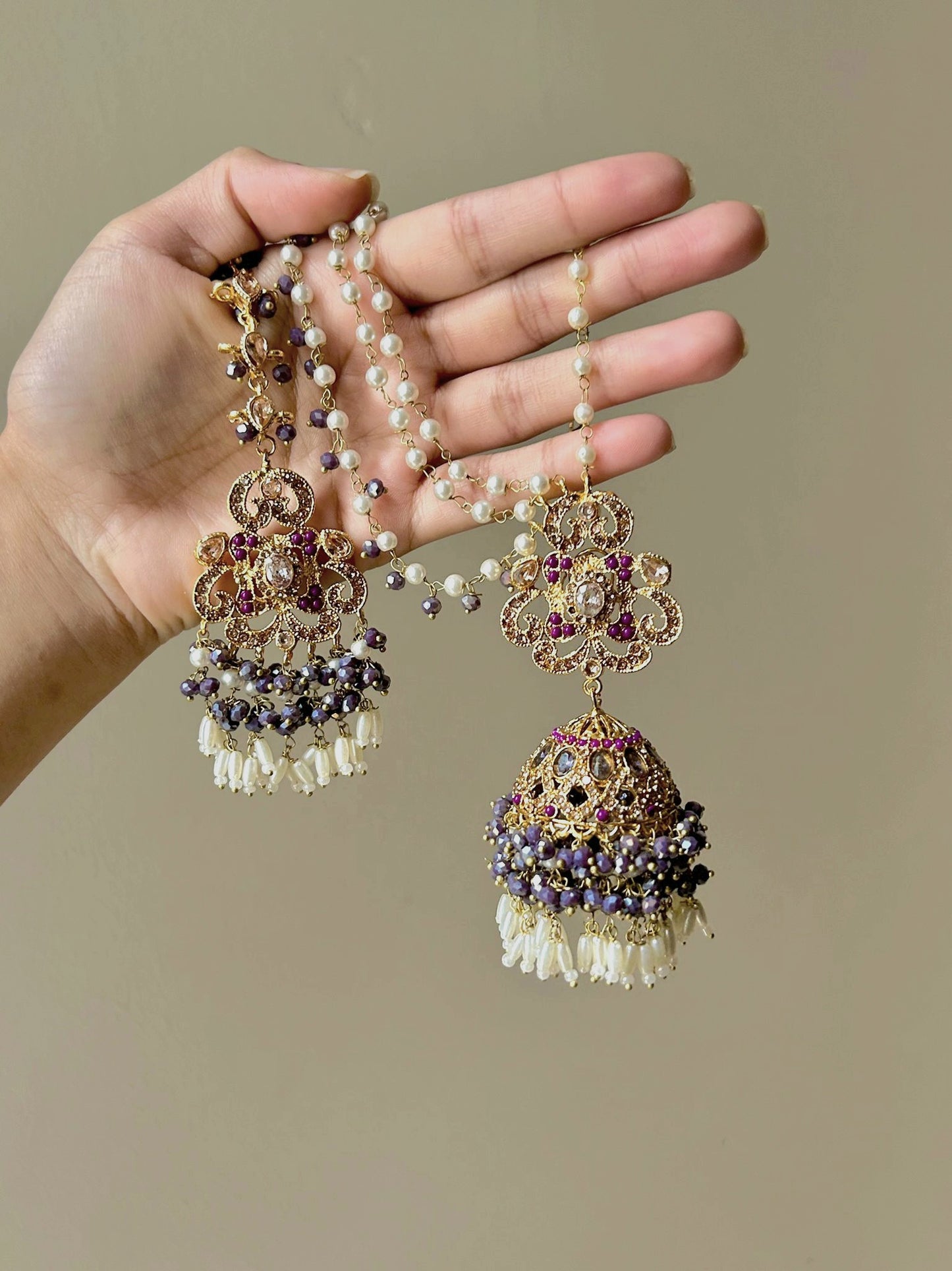 Amna earring & tikka set ~ Purple Tones