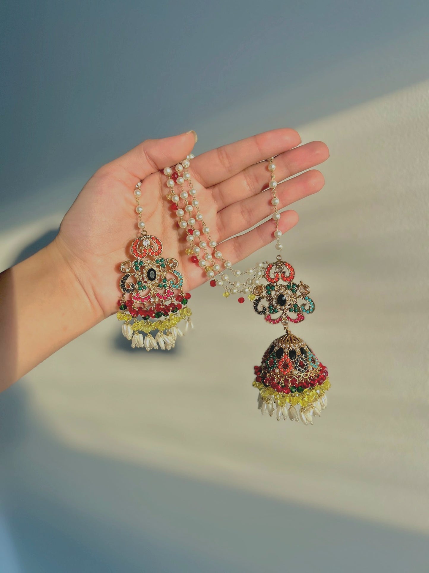 Amna earring & tikka set ~ Yellow&Multi