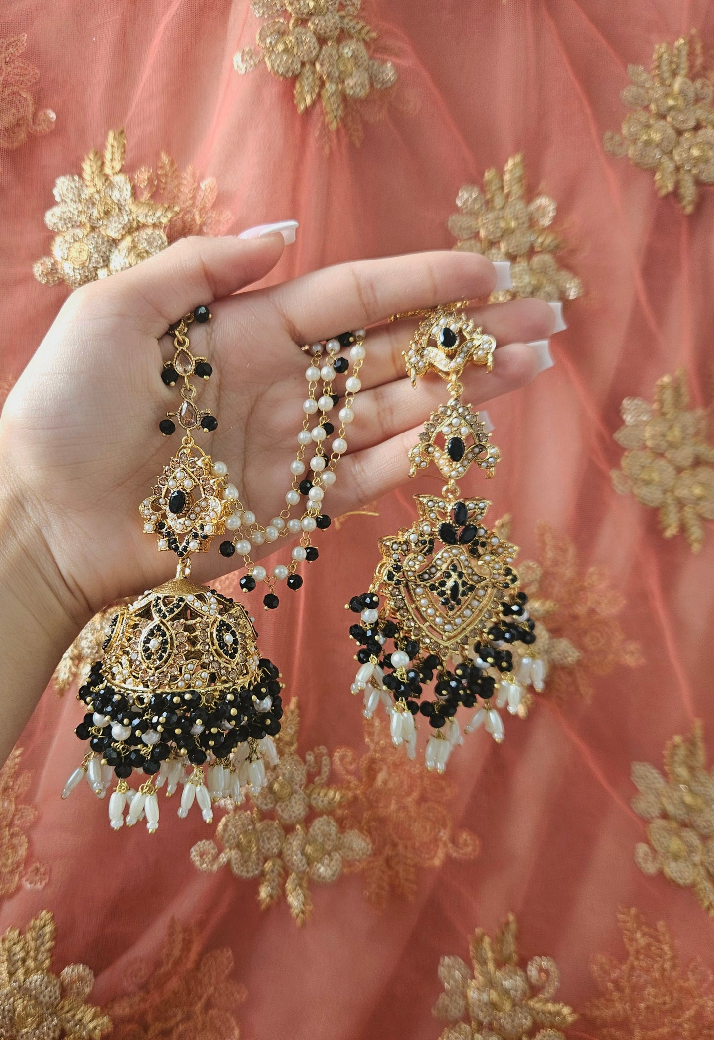 Natalia earring & tikka set~ Black & Gold