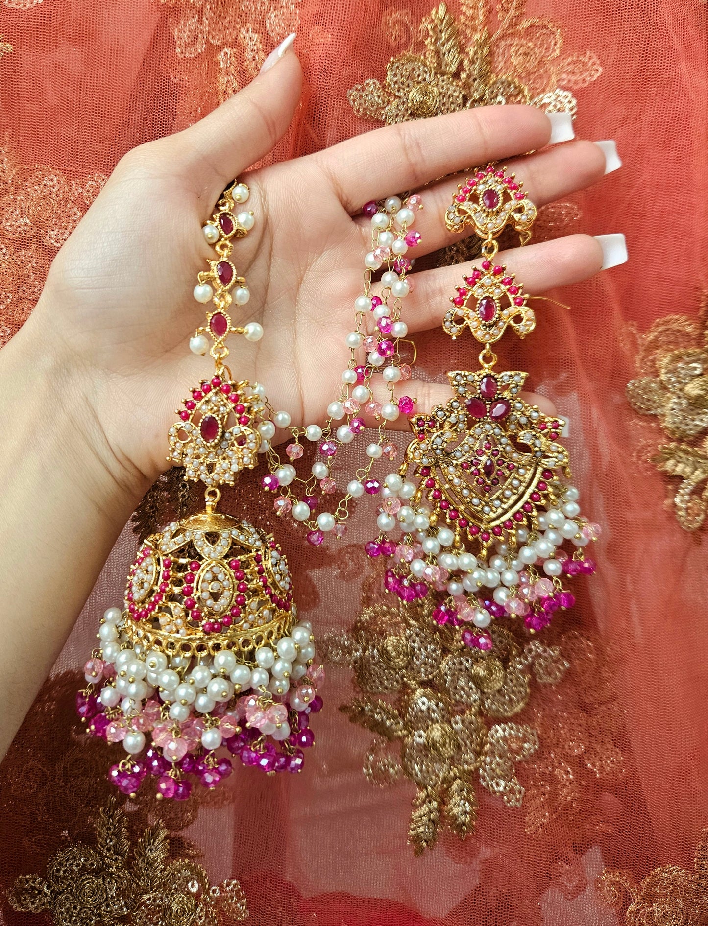 Natalia earring & tikka set ~Pink tones & Gold