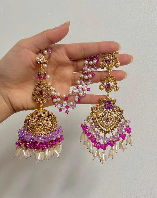 Natalia earring & tikka set ~ Pink & Purple