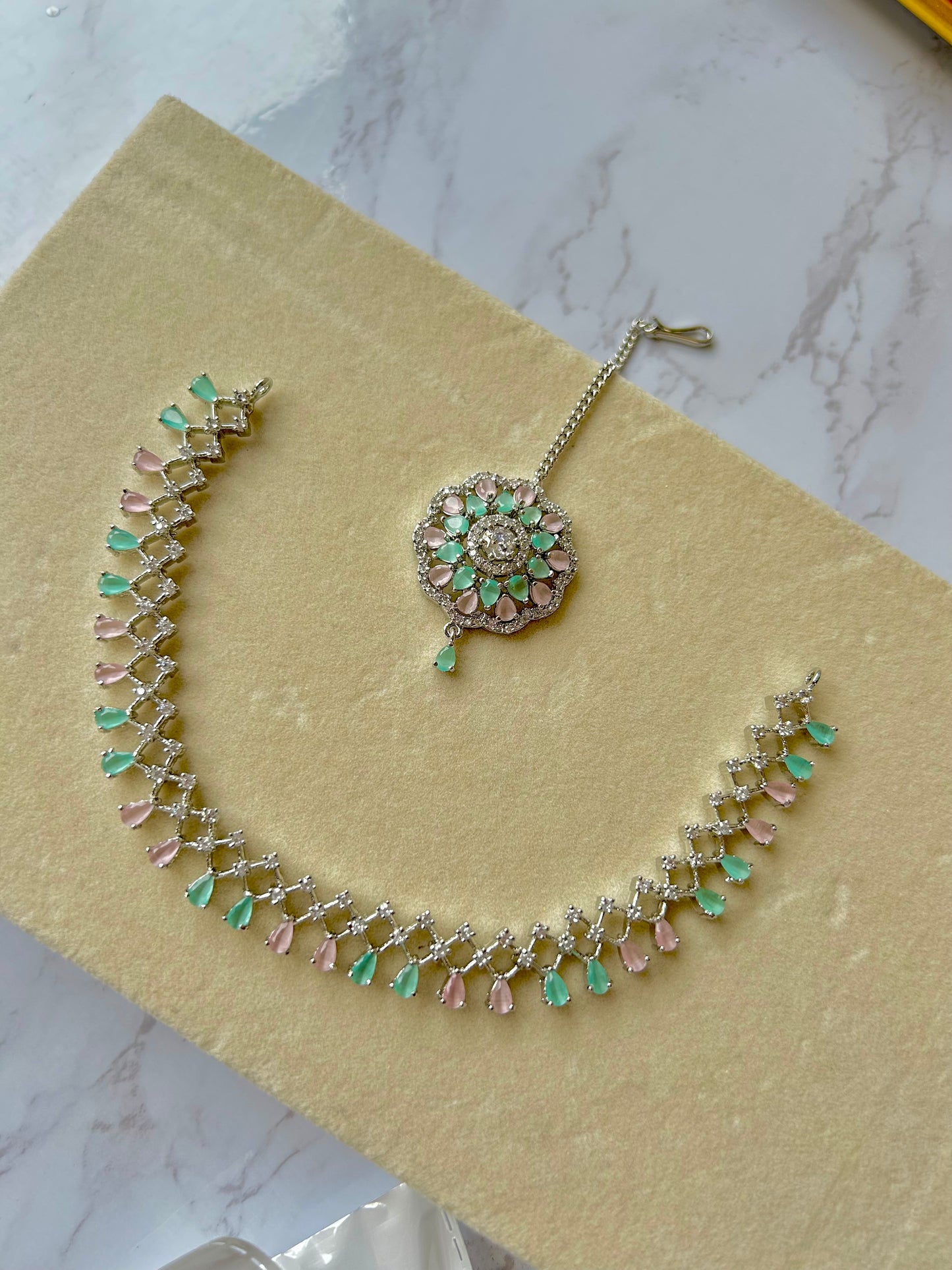 Nadia jewellery set~ Pink & Green