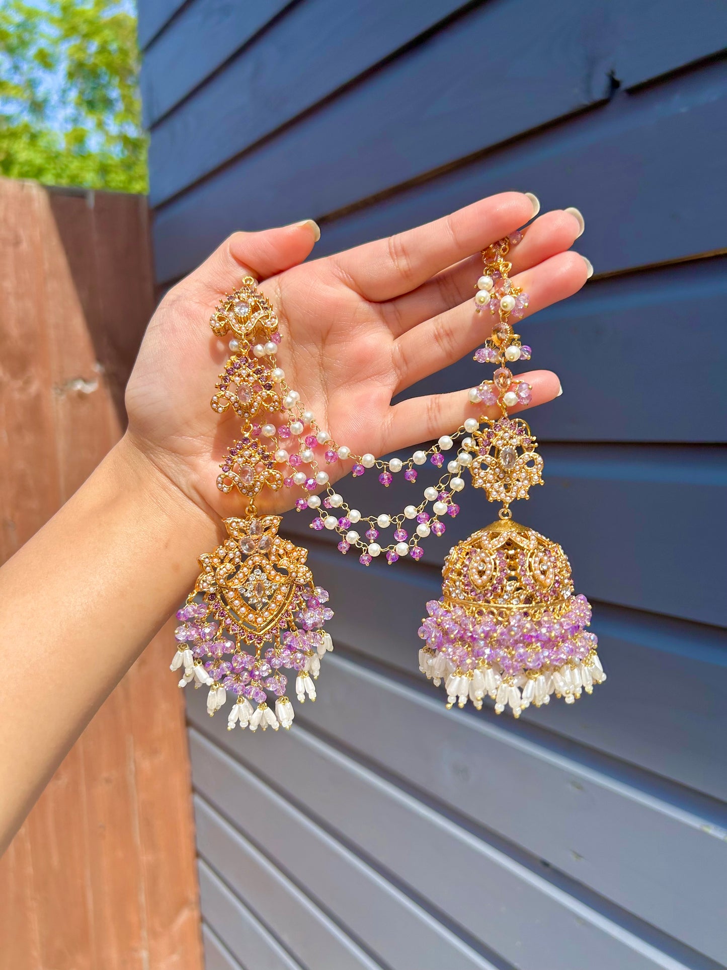 Natalia earring & tikka set ~Lavender & Gold