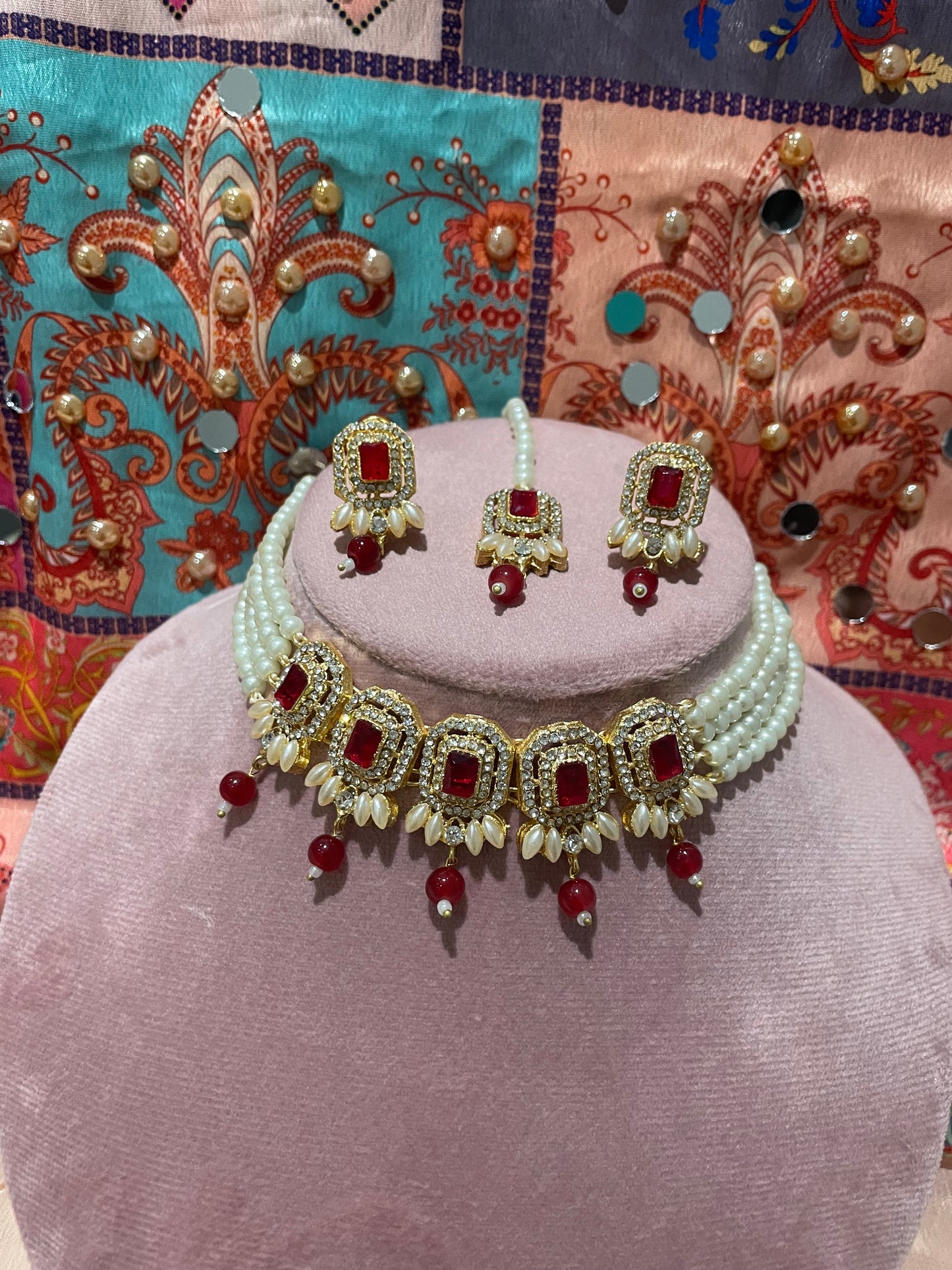 Nusrat jewellery set -Red