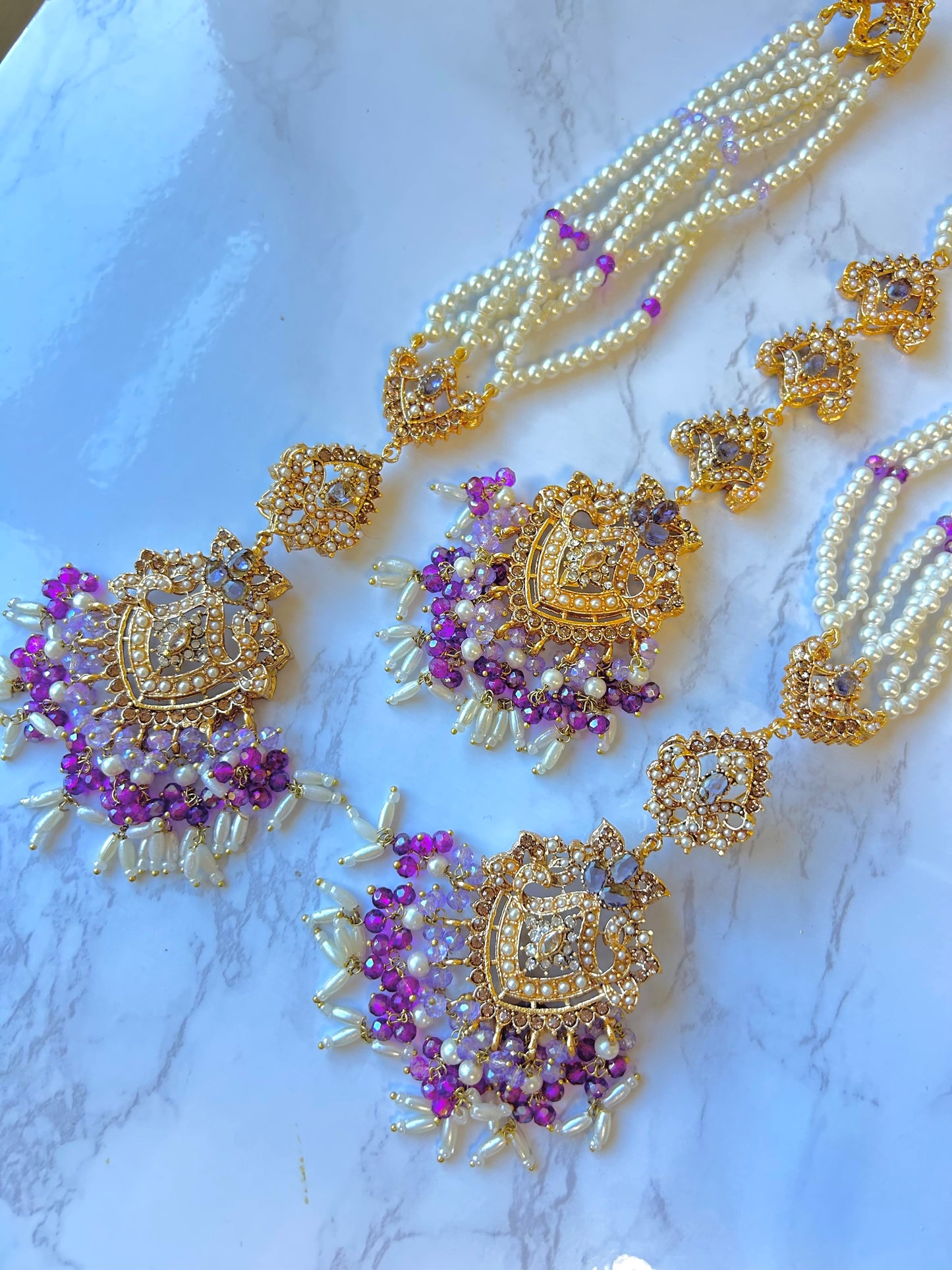 Heeriye earring & tikka set ~Purple