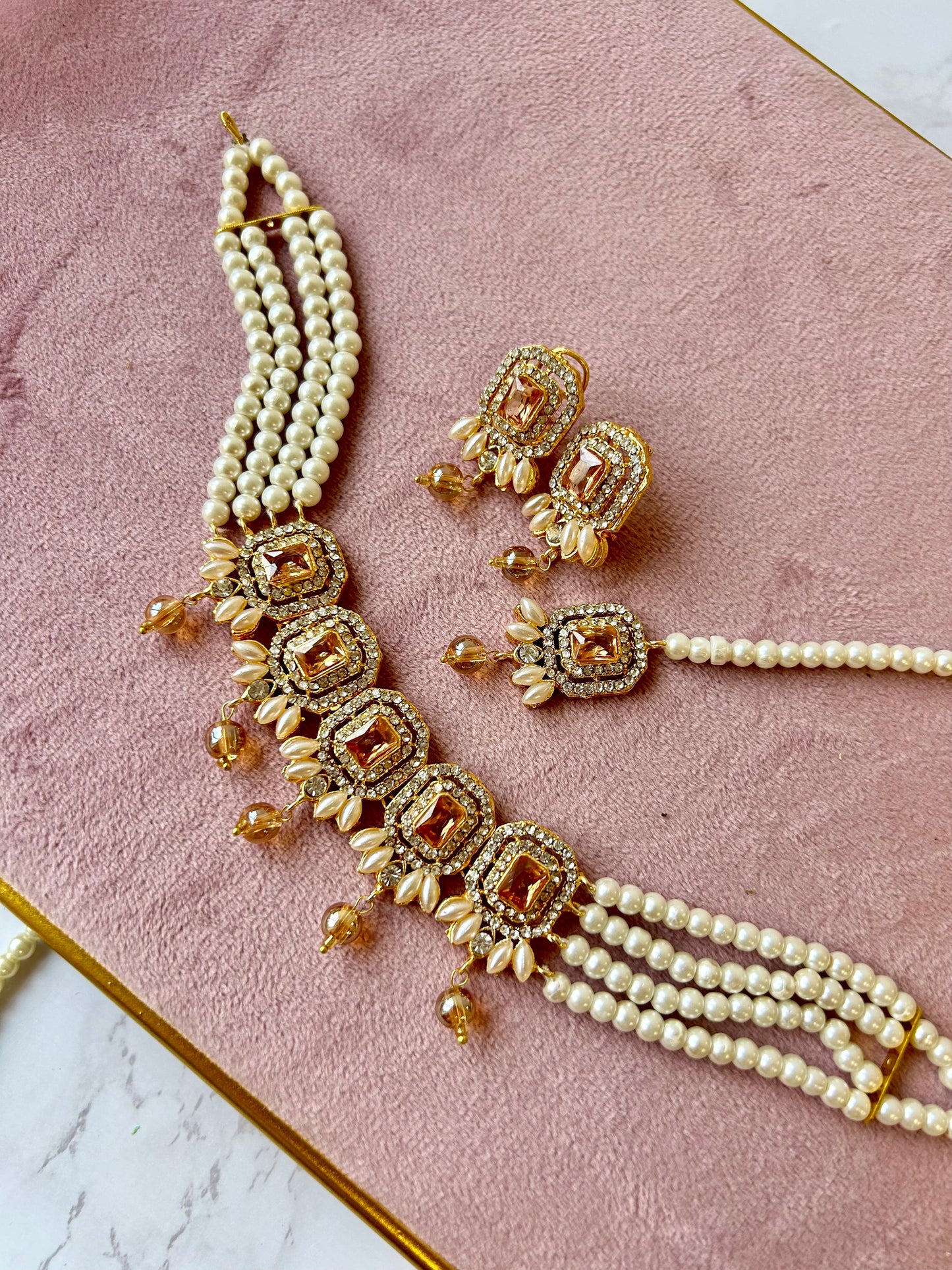 Nusrat jewellery set -Peachy champagne