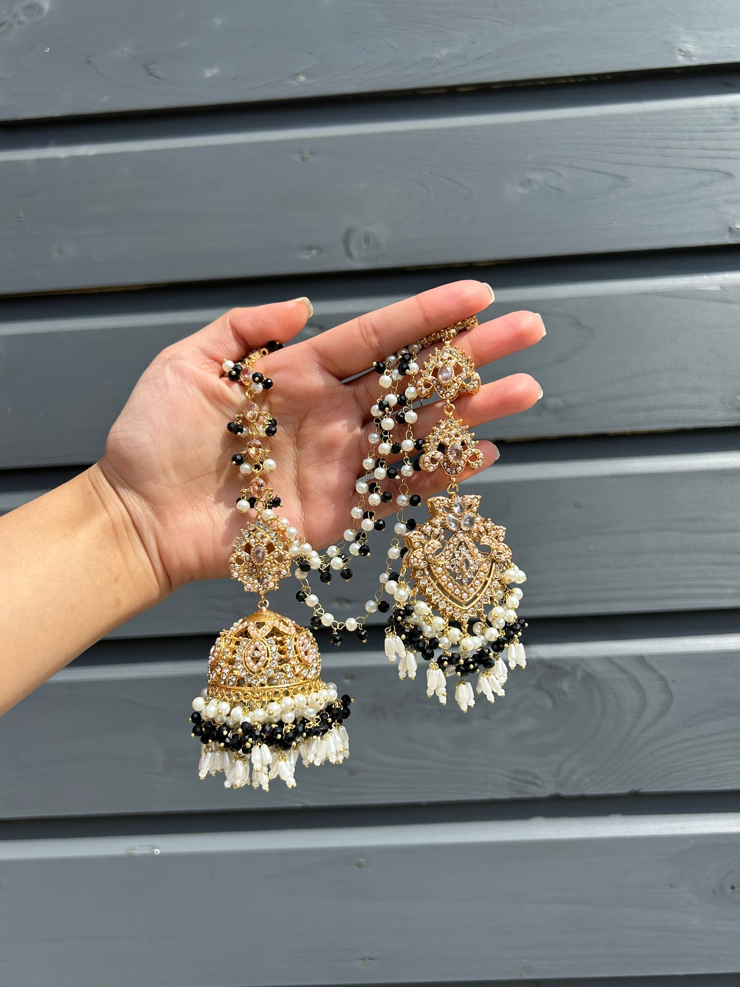 Natalia earring & tikka set~ Black & Gold