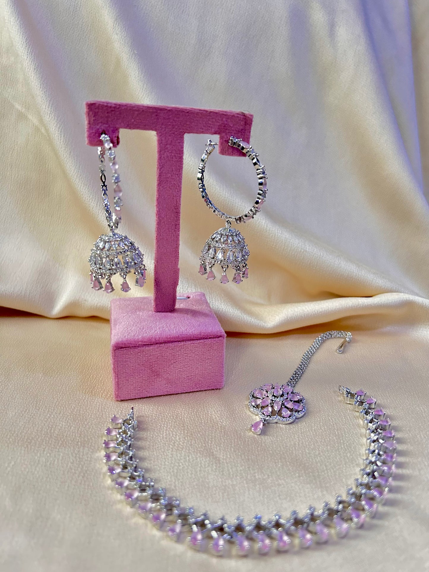 Nadia jewellery set~pink and silver