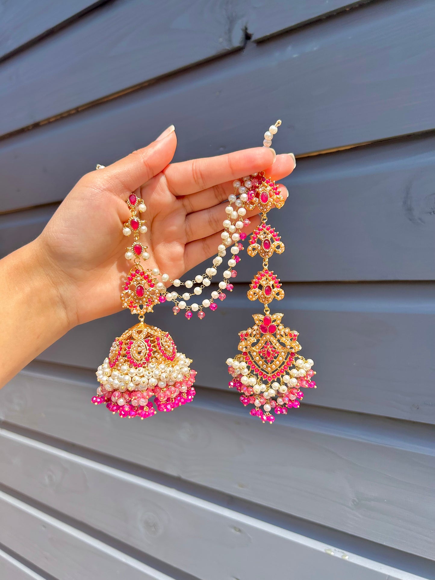 Natalia earring & tikka set ~Pink tones & Gold