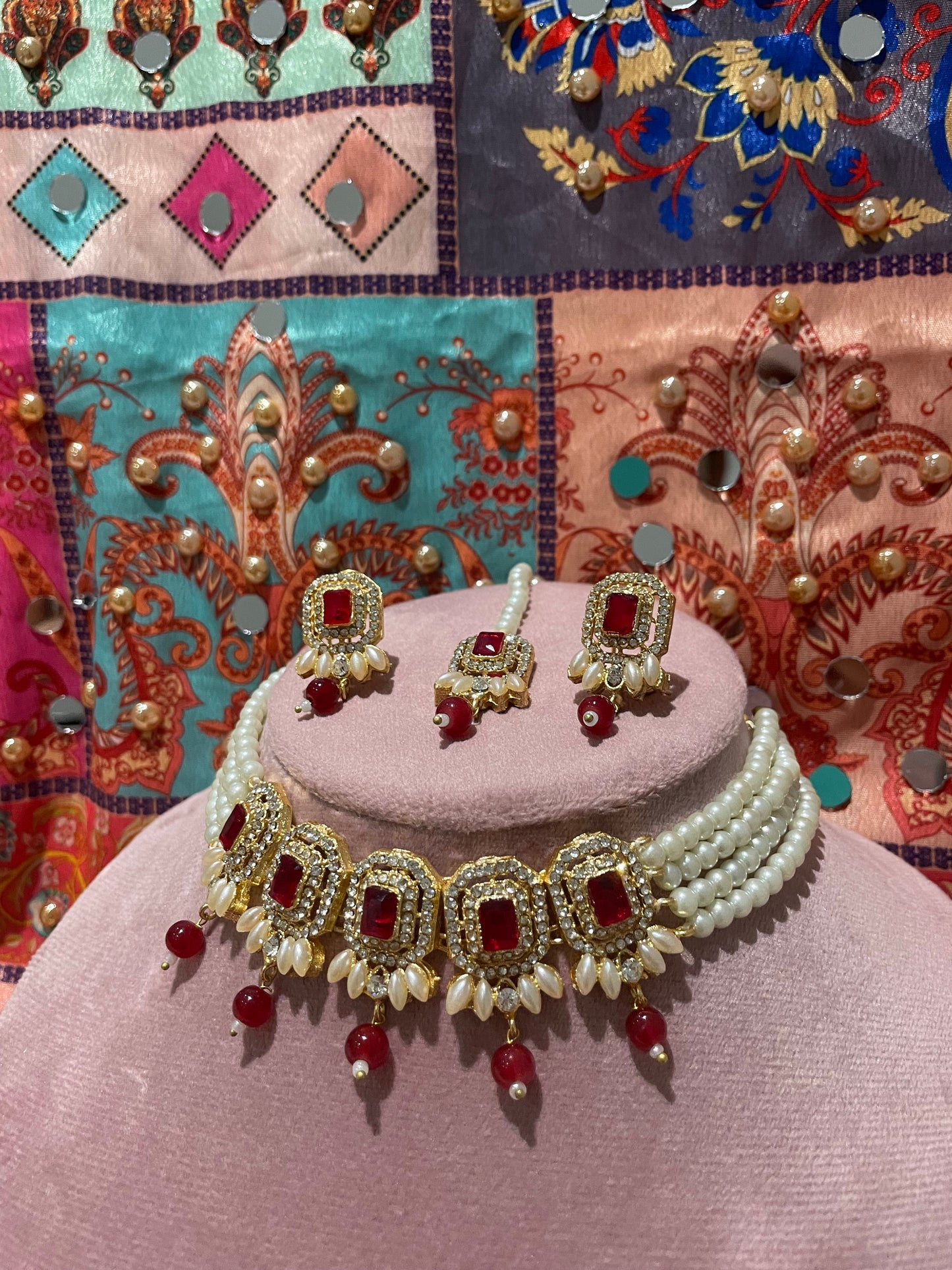 Nusrat jewellery set -Red