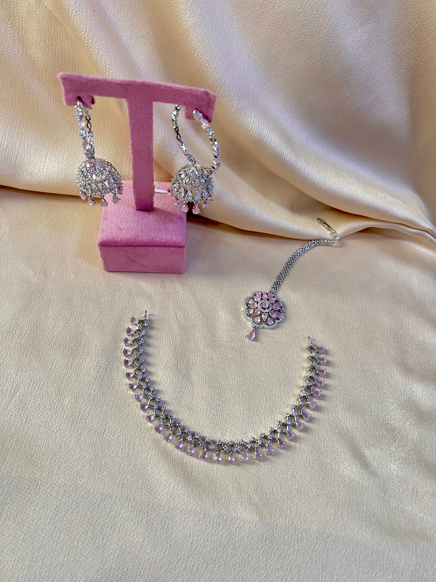 Nadia jewellery set~pink and silver