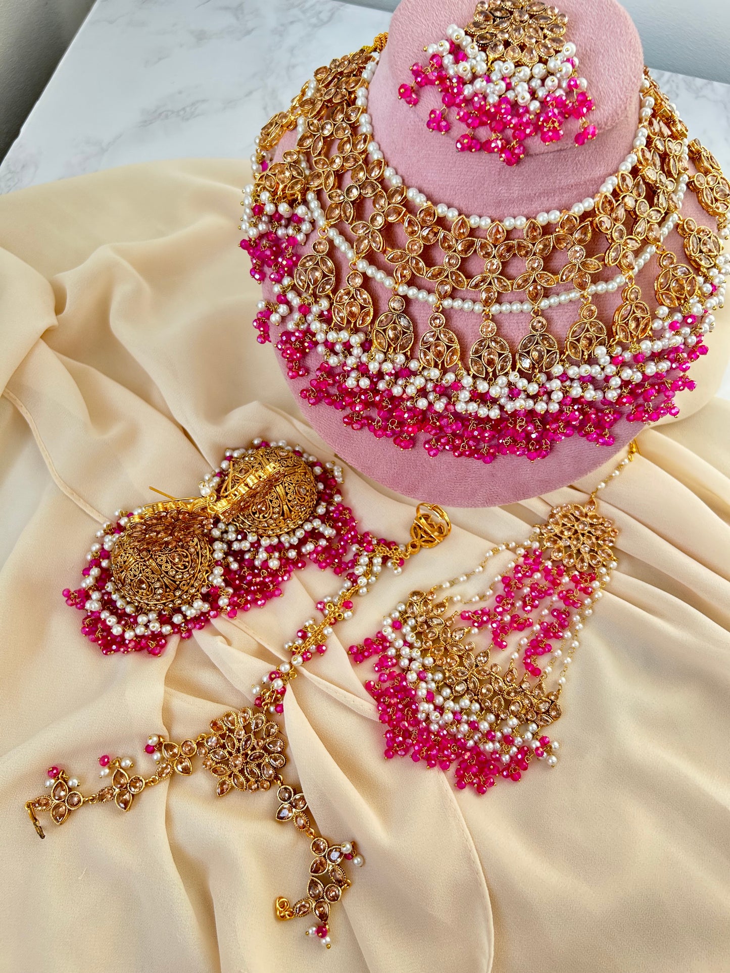 Isra bridal set ~ Hot pink & Pearl