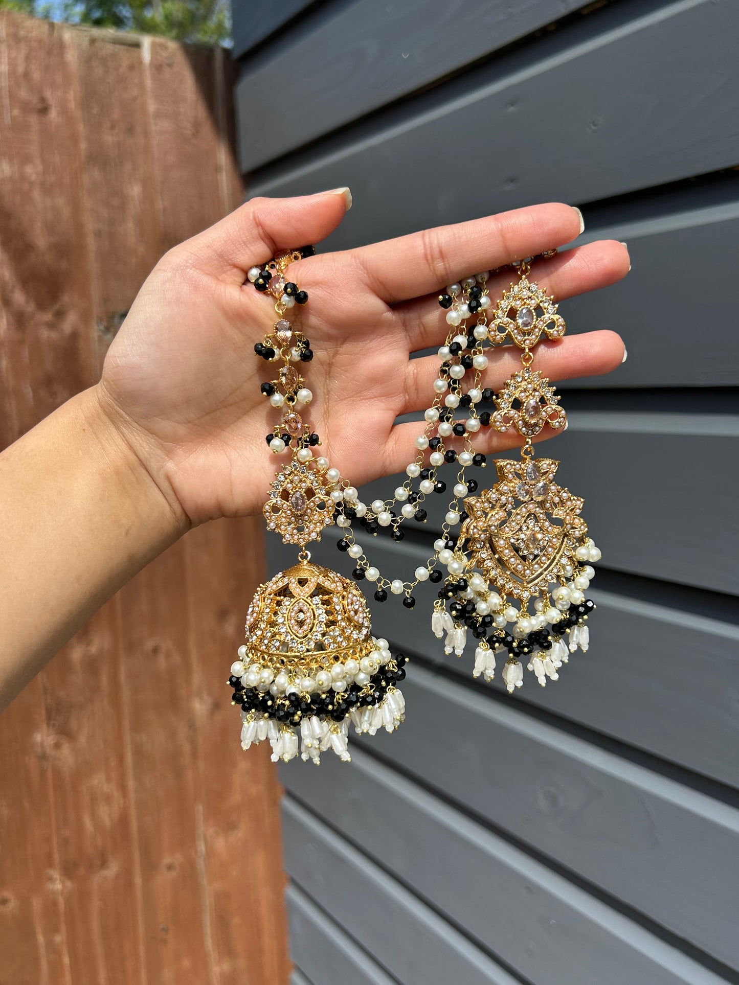 Natalia earring & tikka set~ Black & Gold