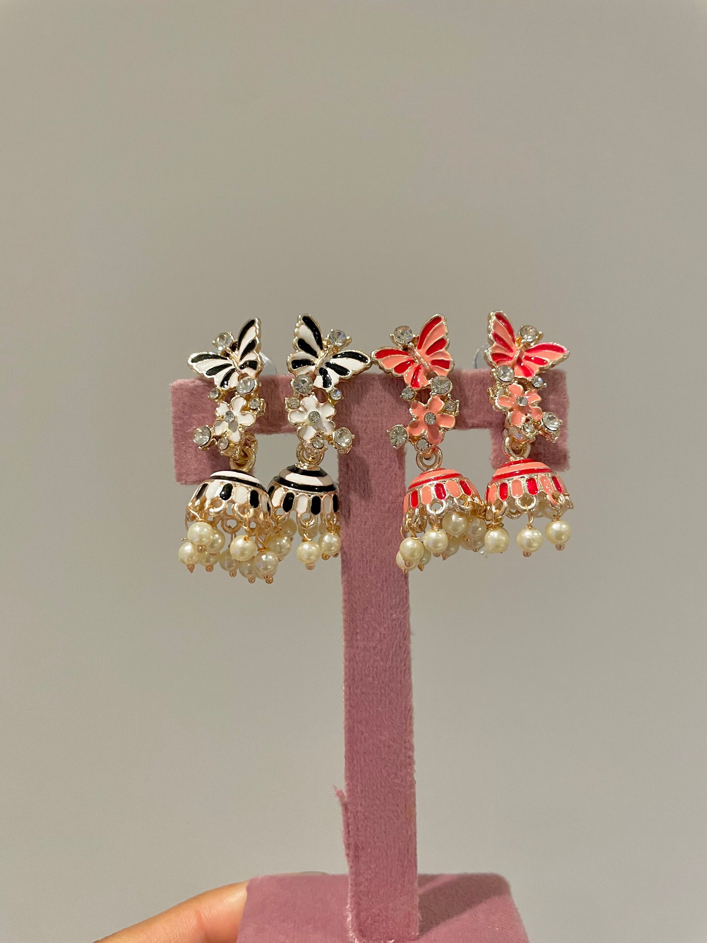 Butterfly jhumka duo- pink&white