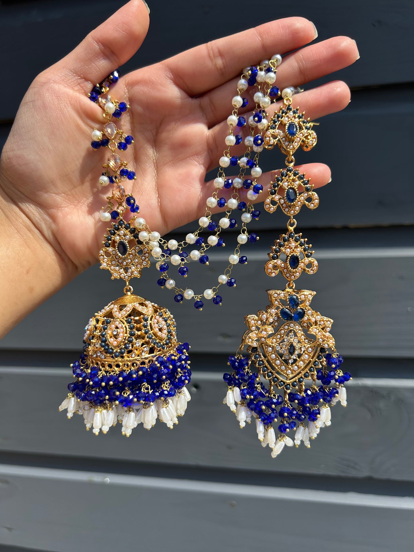 Natalia earring & tikka set ~ Royal Blue&Gold