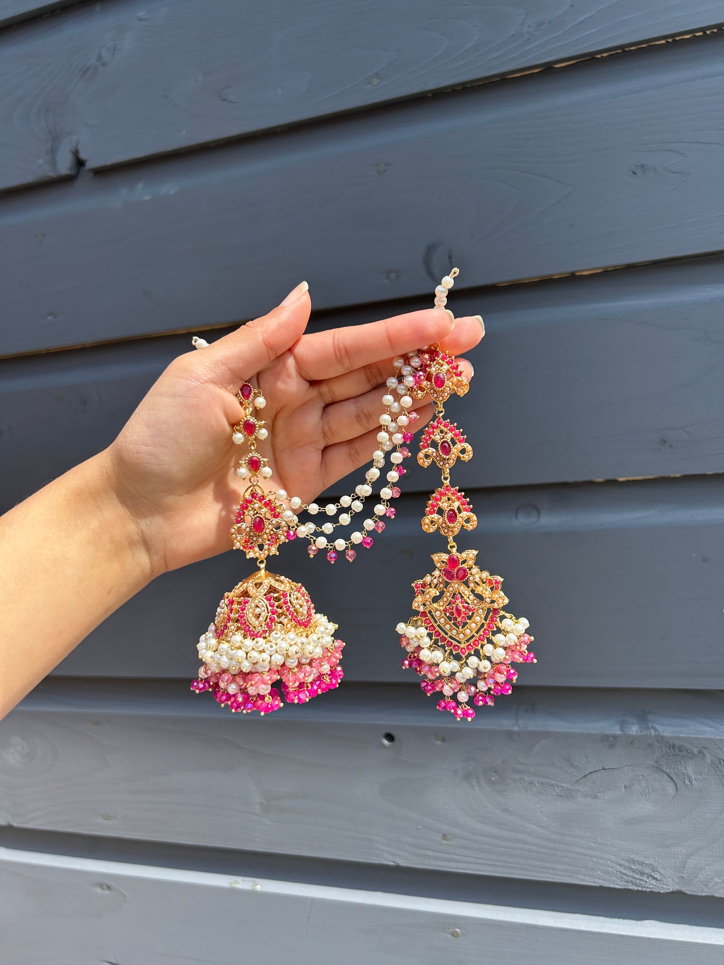 Natalia earring & tikka set ~Pink tones & Gold