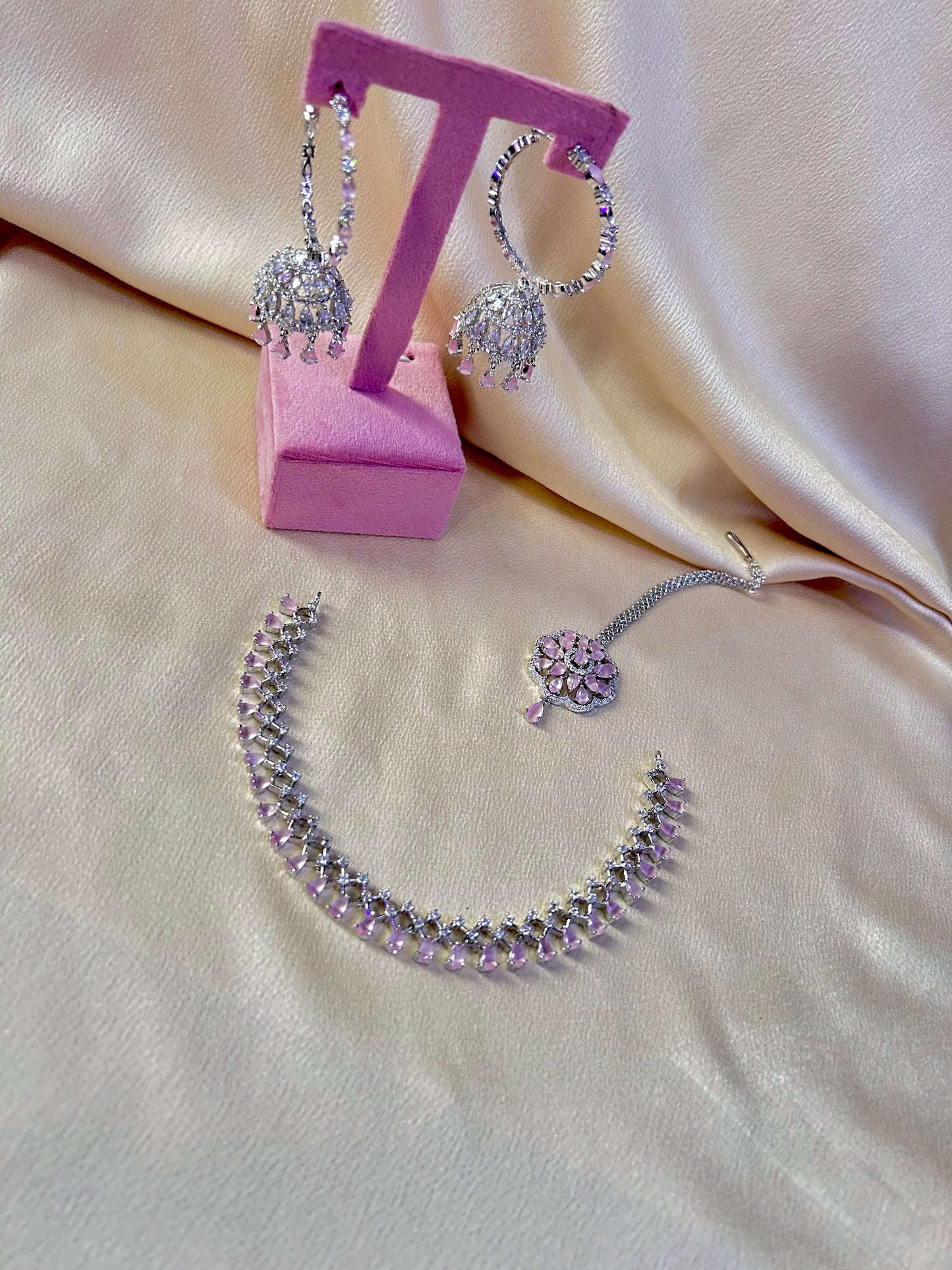 Nadia jewellery set~pink and silver