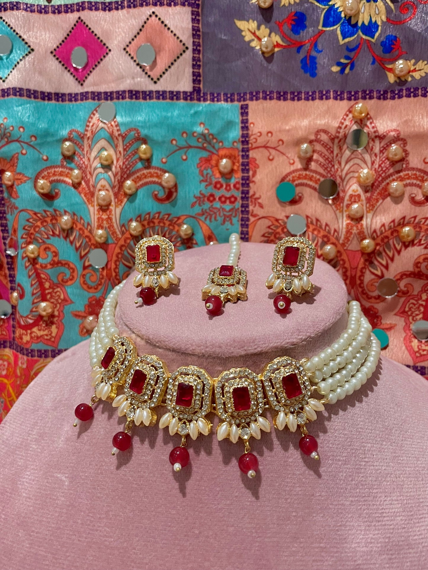 Nusrat jewellery set -Red