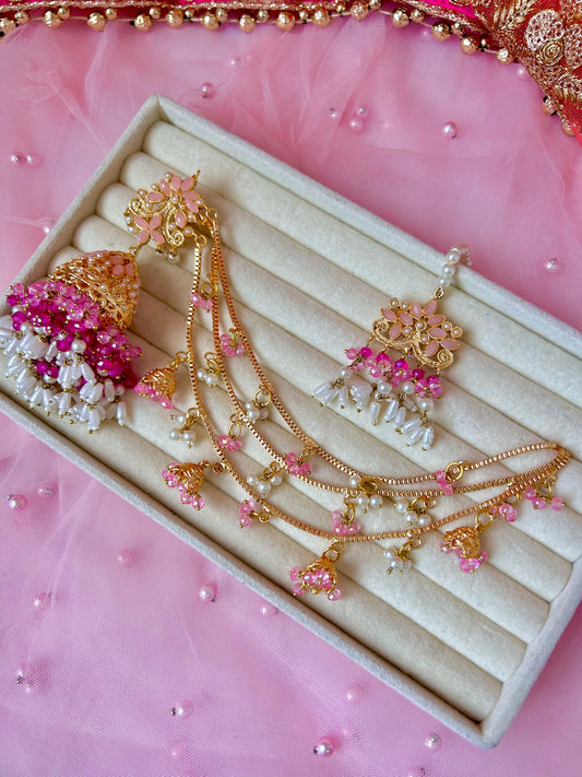 Qudsia earring & tikka set ~Pink shades