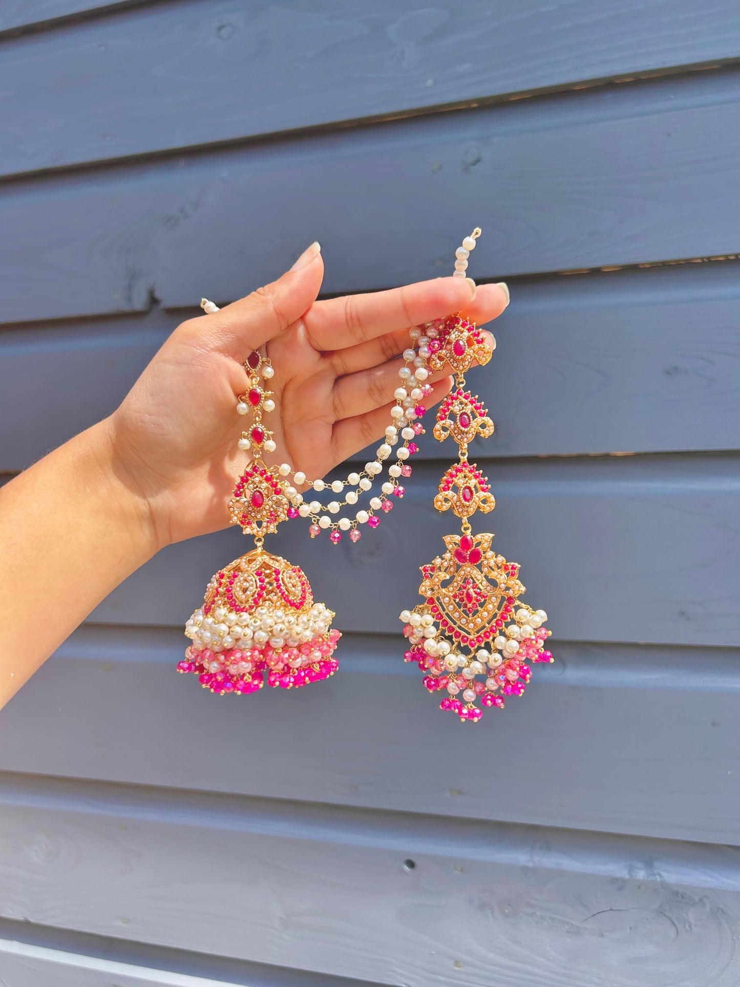 Natalia earring & tikka set ~Pink tones & Gold