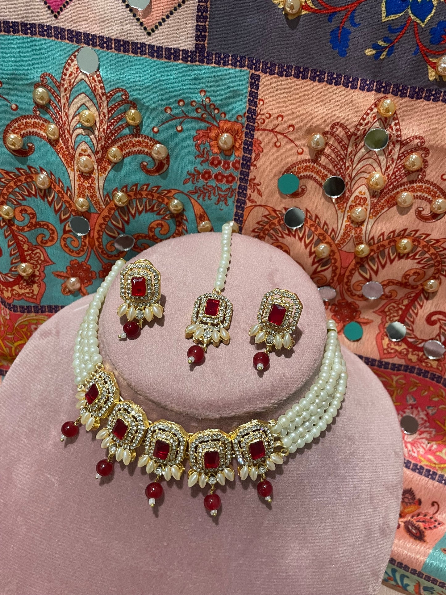 Nusrat jewellery set -Red