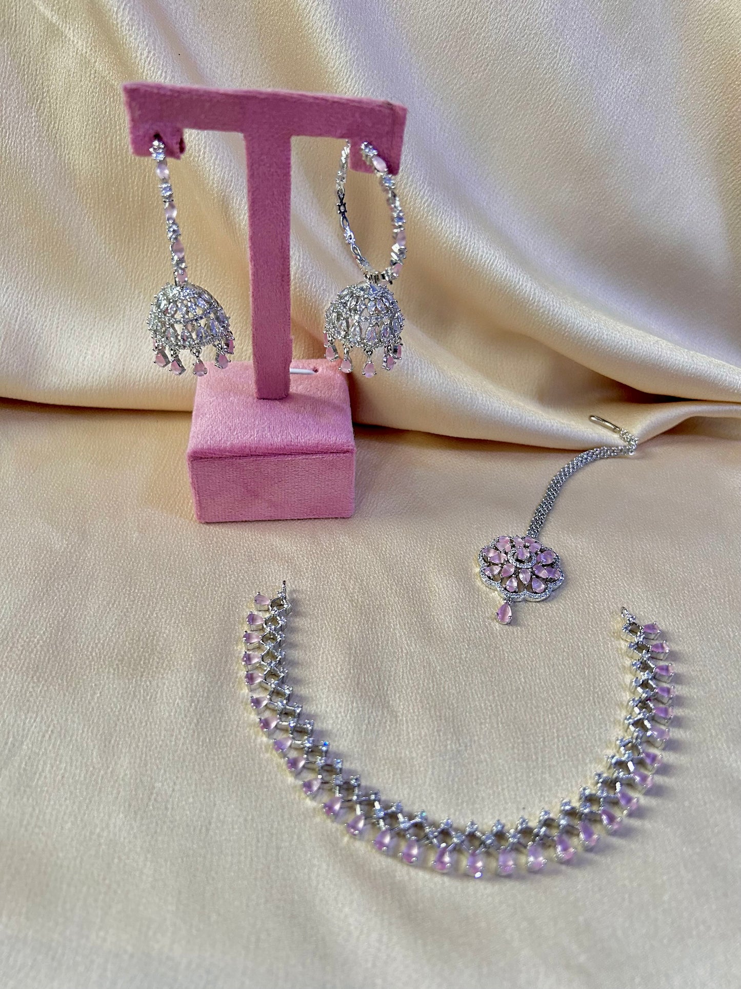 Nadia jewellery set~pink and silver