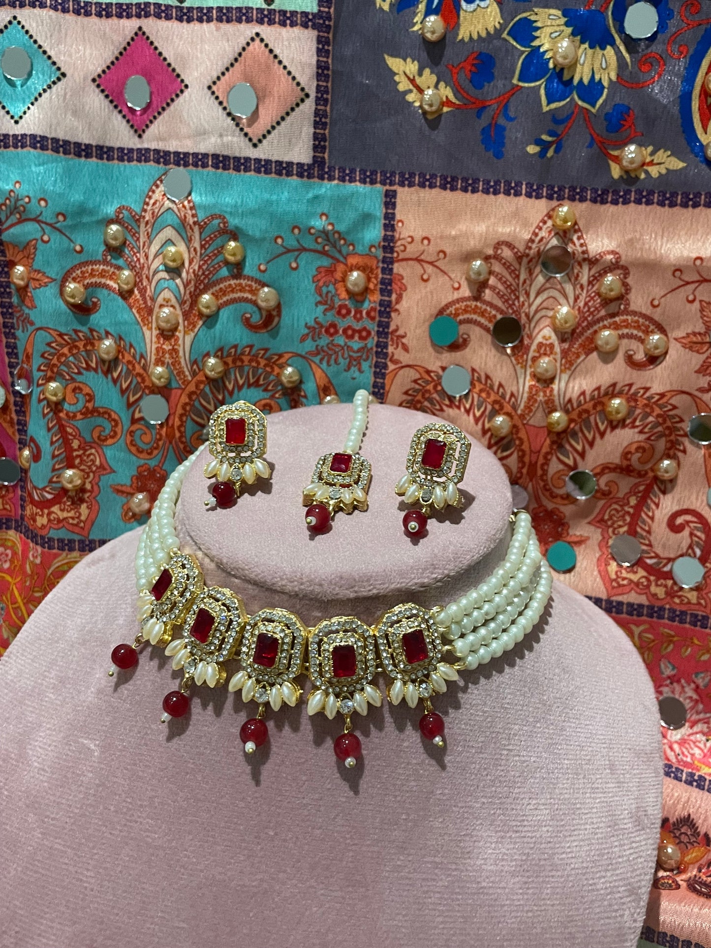 Nusrat jewellery set -Red