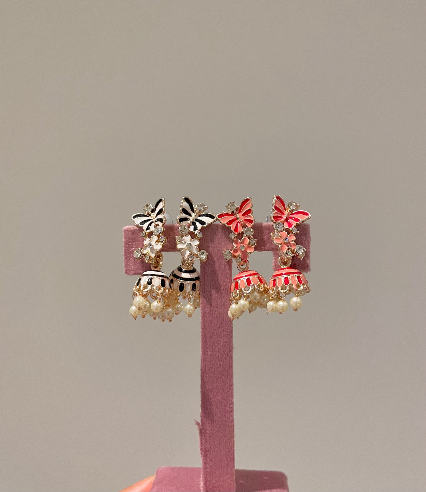 Butterfly jhumka duo- pink&white