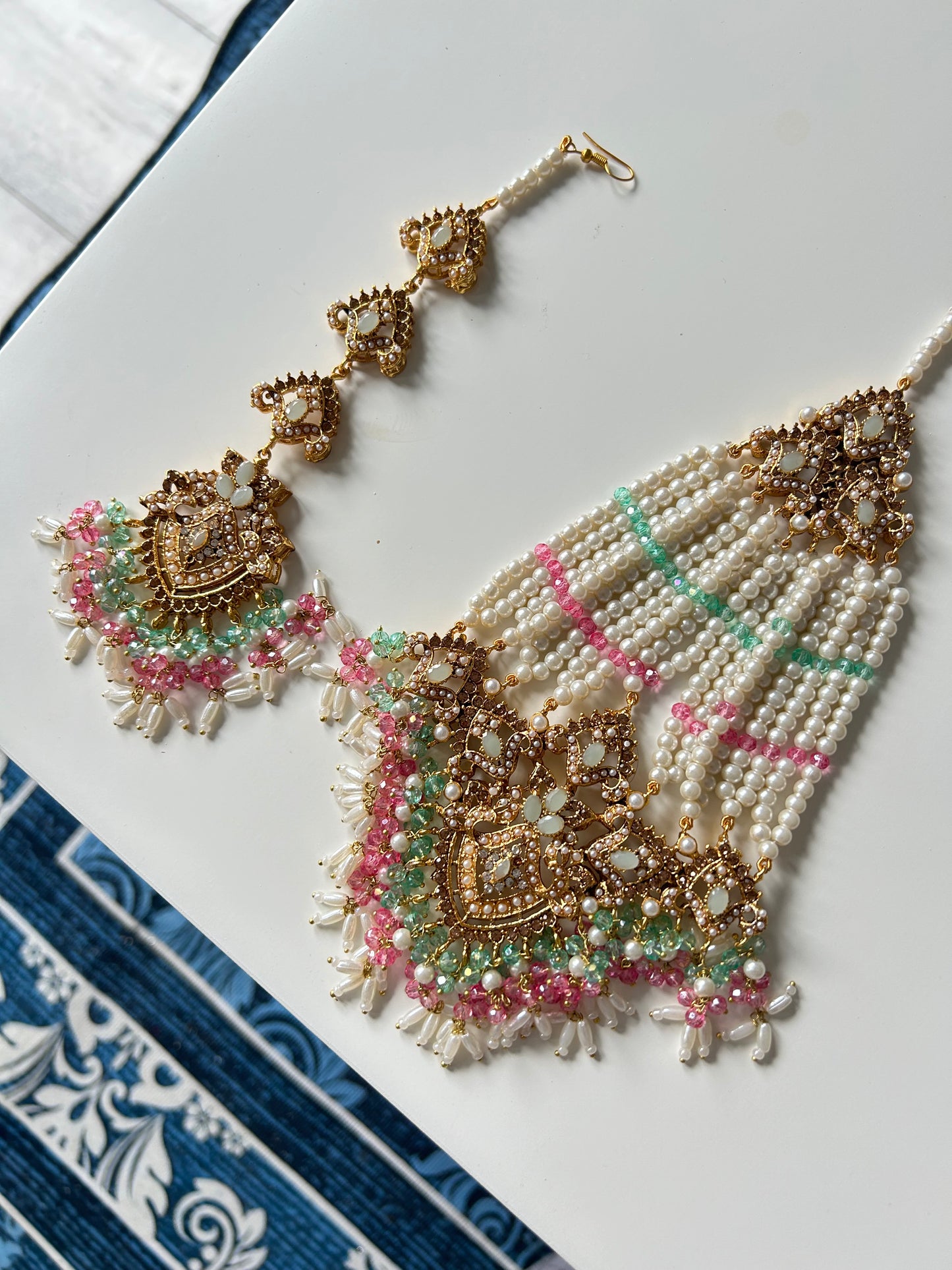 Mirha Jhoomar tikka set~Aqua&Pink