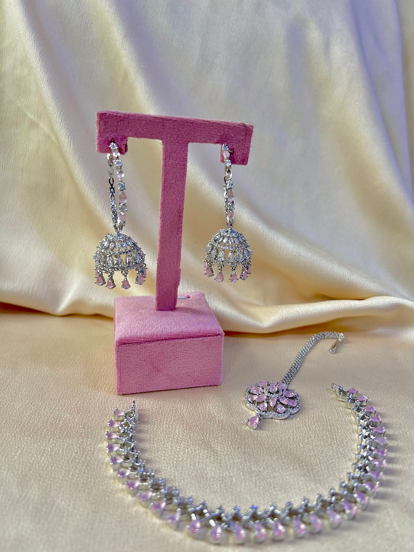 Nadia jewellery set~pink and silver