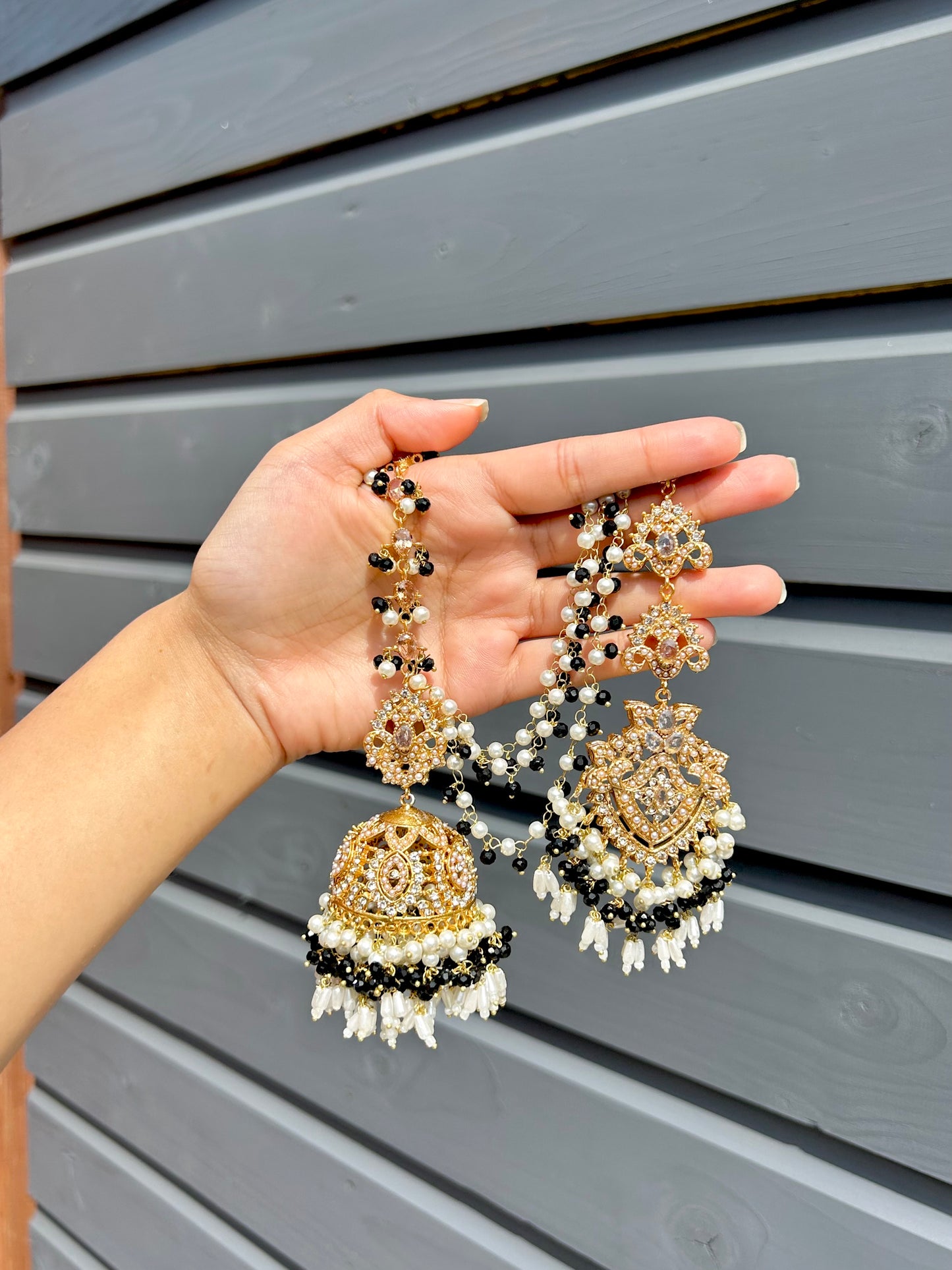 Natalia earring & tikka set~ Black & Gold