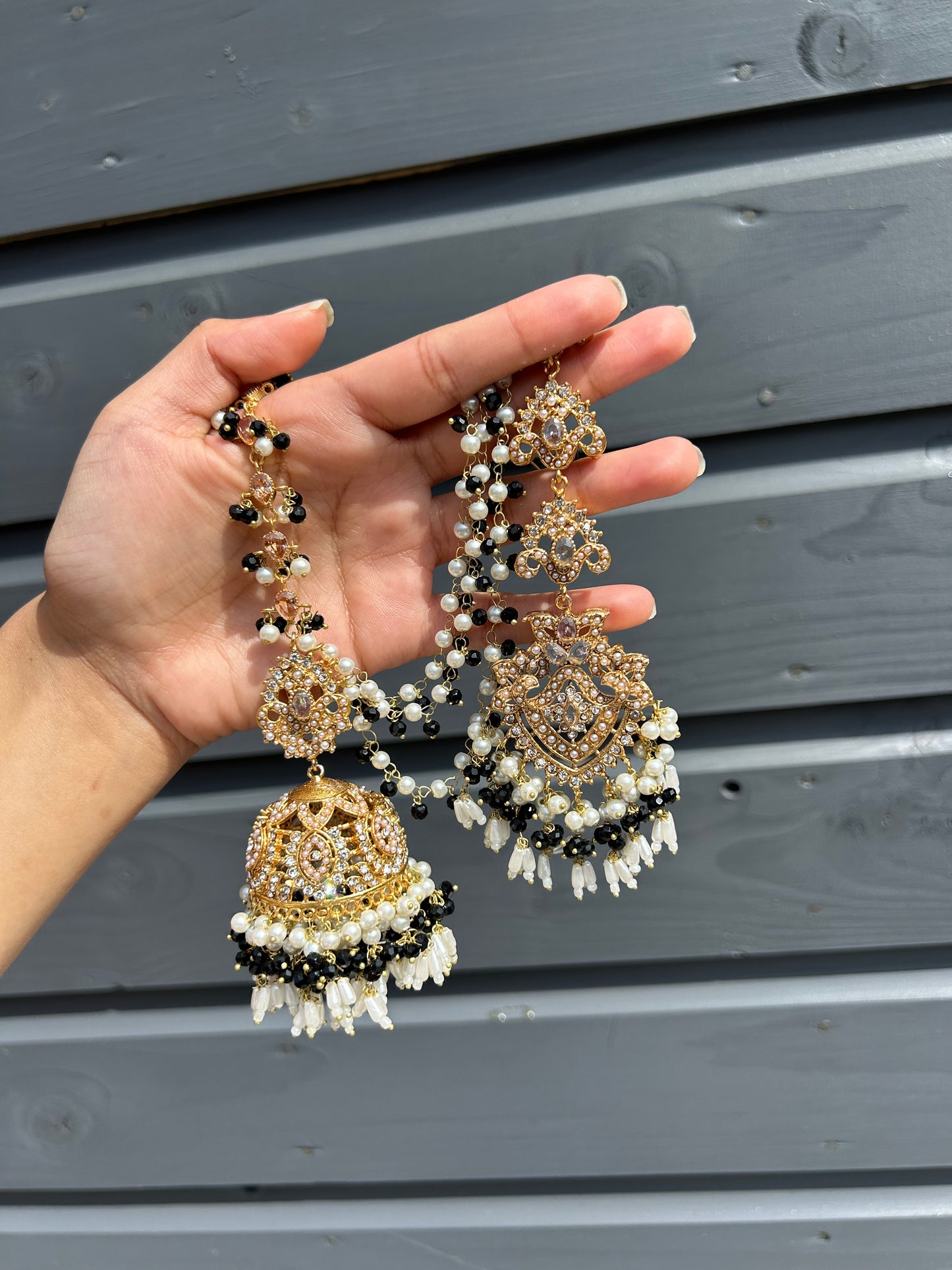 Natalia earring & tikka set~ Black & Gold