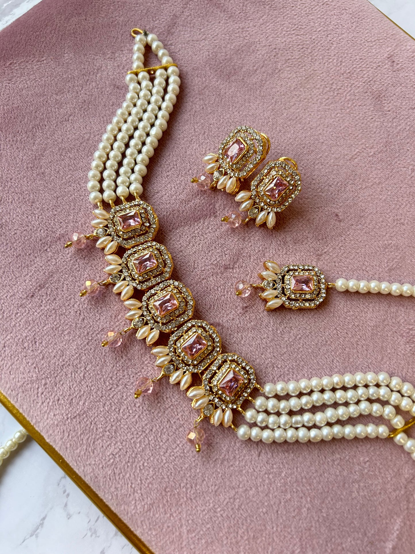 Nusrat jewellery set ~ diamante pink