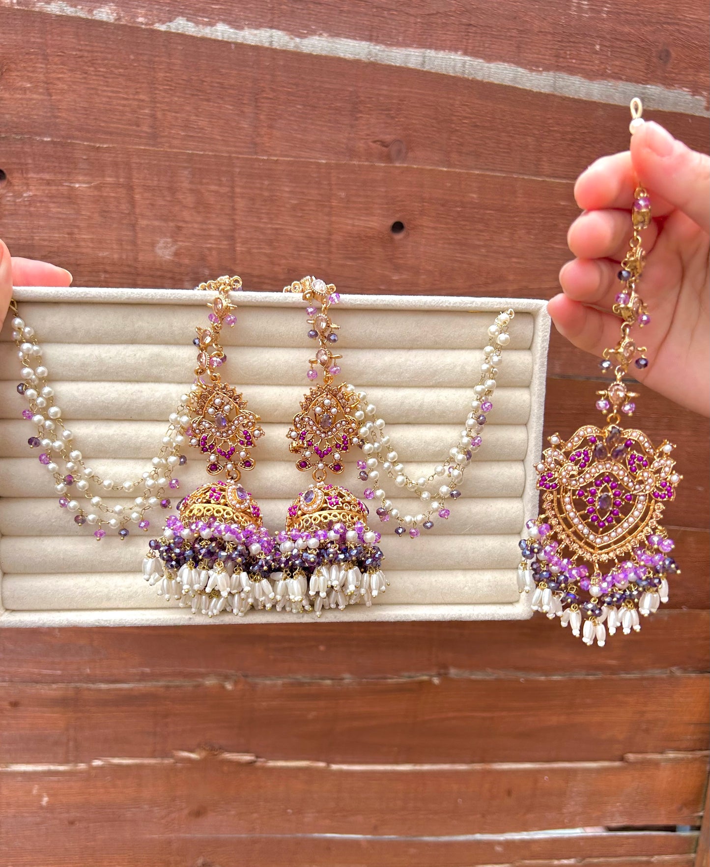 Hadia earring & tikka set ~ Purple