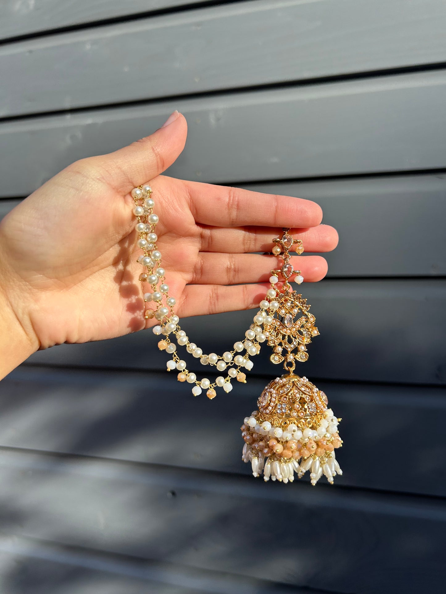 Hadia earring & tikka set ~Pearl&champagne