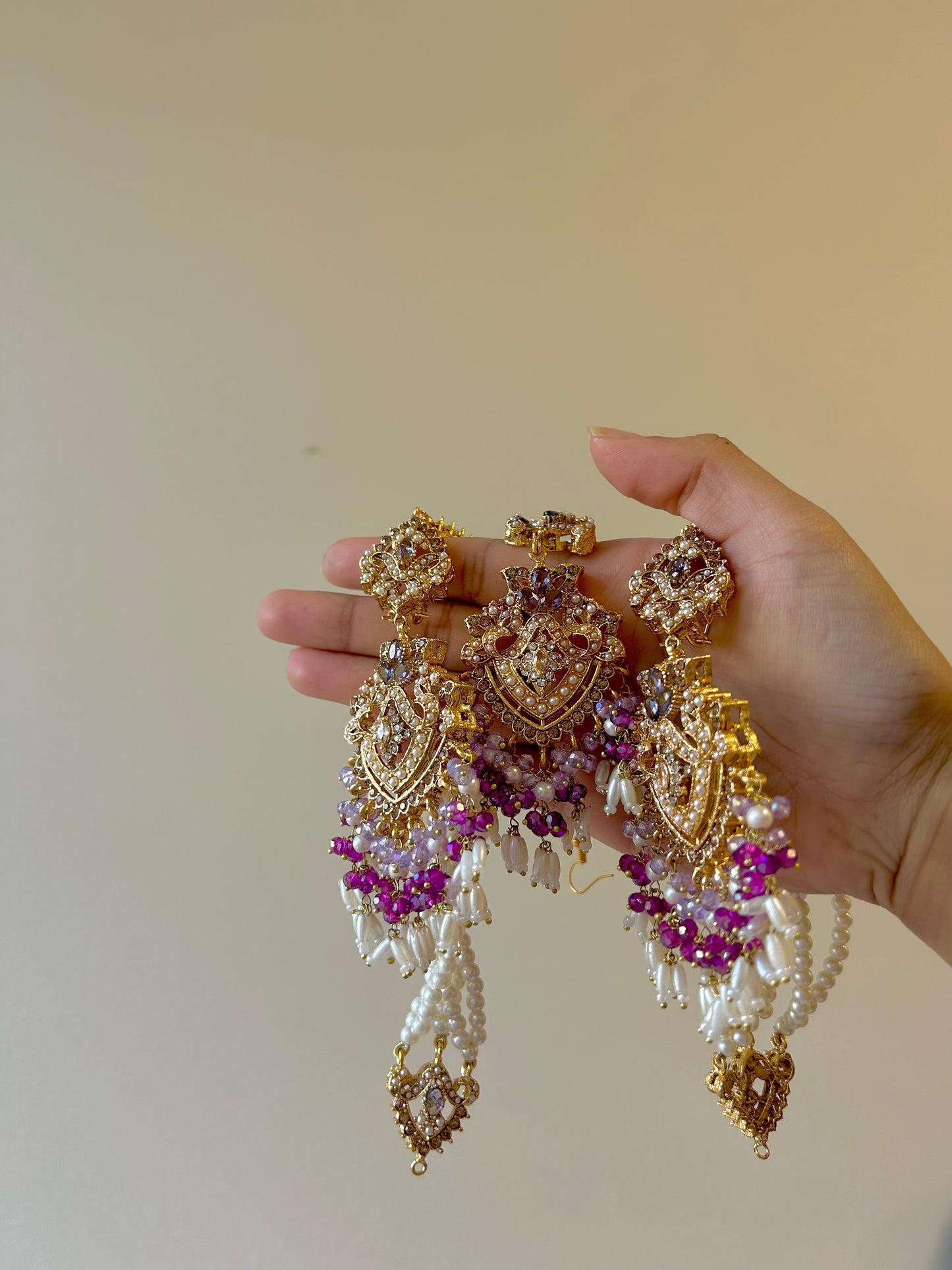 Heeriye earring & tikka set ~Purple